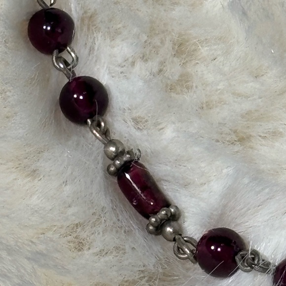 Vintage Sterling Silver Genuine Garnet Beaded Necklace - Picture 7 of 17